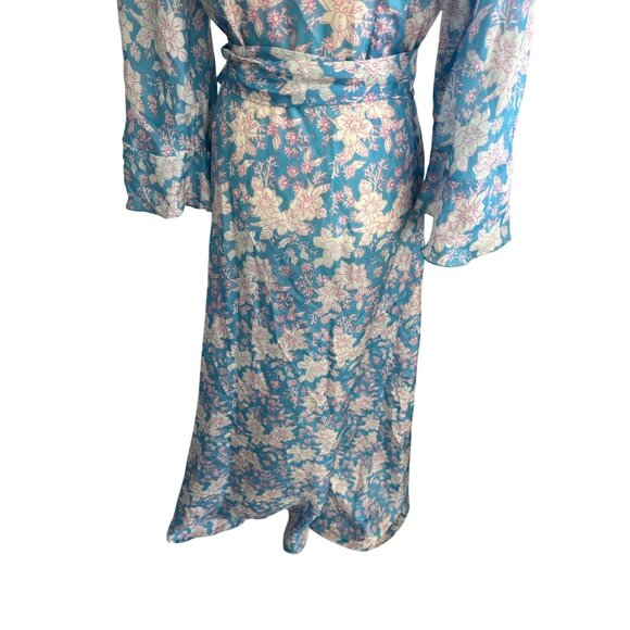 HANNAH Artwear Blue Floral 100% Silk Midi Wrap Dress One / Free Size - Picture 4 of 15